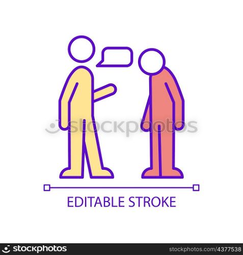 Small talk problems. Toxic communication issues. Social anxiety disorder. RGB color icon. Isolated vector illustration. Simple filled line drawing. Editable stroke. Arial font used. Small talk problems