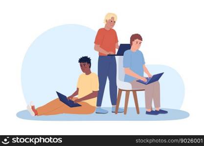 Small team building startup business flat concept vector spot illustration. Editable 2D cartoon characters on white for web design. Teamwork, cooperation creative idea for website, mobile, magazine. Small team building startup business flat concept vector spot illustration