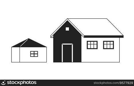 Small town monochrome flat vector object. Places for living. Houses. Editable black and white thin line icon. Simple cartoon clip art spot illustration for web graphic design. Small town monochrome flat vector object