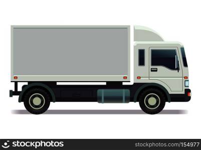 Small truck, van isolated on white vector illustration. Truck car with container, truck van for transportation. Small truck, van isolated on white vector illustration