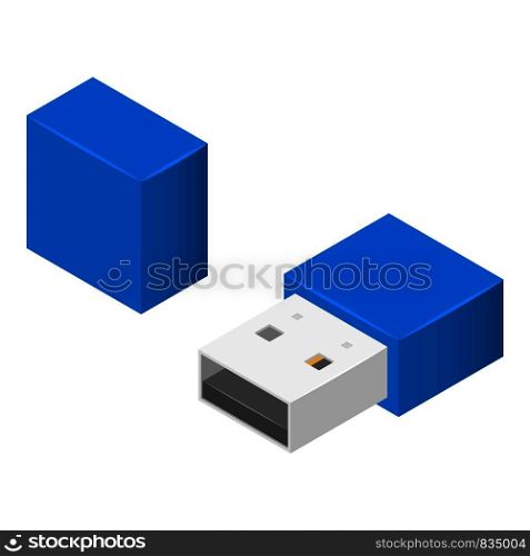 Small usb flash icon. Isometric of small usb flash vector icon for web design isolated on white background. Small usb flash icon, isometric style