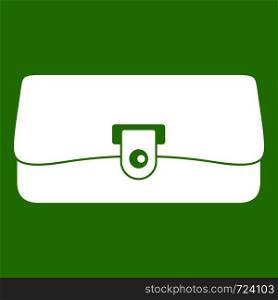 Small wallet icon white isolated on green background. Vector illustration. Small wallet icon green