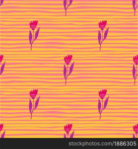 Small wildflower seamless pattern on stripe background. Abstract floral ornament. Elegant botanical design. Nature wallpaper. For fabric, textile print, wrapping, cover. Vector illustration. Small wildflower seamless pattern on stripe background.