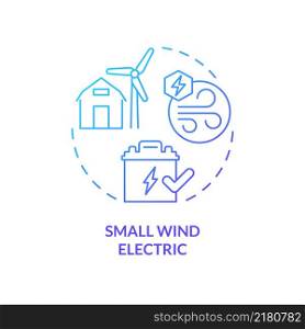 Small wind electric blue gradient concept icon. Rural electrification technology abstract idea thin line illustration. Isolated outline drawing. Roboto-Medium, Myriad Pro-Bold fonts used. Small wind electric blue gradient concept icon
