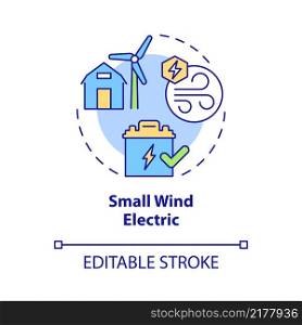 Small wind electric concept icon. Rural electrification technology abstract idea thin line illustration. Isolated outline drawing. Editable stroke. Roboto-Medium, Myriad Pro-Bold fonts used. Small wind electric concept icon