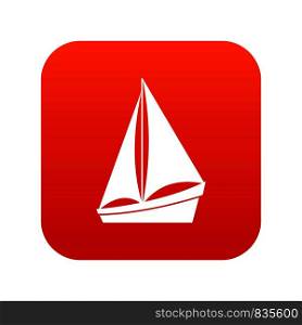 Small yacht icon digital red for any design isolated on white vector illustration. Small yacht icon digital red
