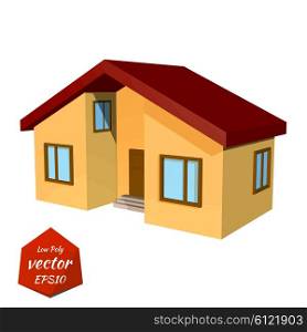 Small yellow house on white background. Low Poly style. Vector illustration
