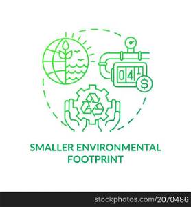 Smaller environmental footprint green gradient concept icon. Sustainability abstract idea thin line illustration. Isolated outline drawing. Editable stroke. Roboto-Medium, Myriad Pro-Bold fonts used. Smaller environmental footprint green gradient concept icon