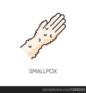 Smallpox RGB color icon. Contagious dermatological disease, infectious illness. Variola virus symptom, skin irritation, allergic reaction. Human hand with rash isolated vector illustration