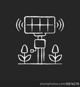 Smart agriculture sensors chalk white icon on black background. Precision agrotechnology. Crops optimizing. Harvest monitoring. Farm analyzing systems. Isolated vector chalkboard illustration. Smart agriculture sensors chalk white icon on black background