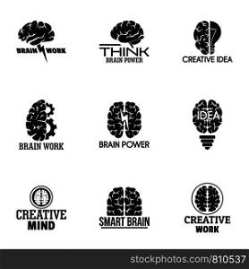 Smart brain logo set. Simple set of 9 smart brain vector logo for web design on white background. Smart brain logo set, simple style