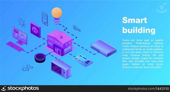 Smart building concept banner. Isometric illustration of smart building vector concept banner for web design. Smart building concept banner, isometric style