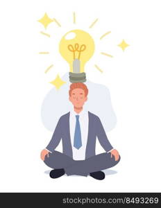 smart Businessman thinking during meditation,got an idea. flat vector cartoon illustration