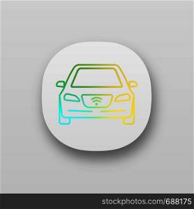 Smart car app icon. NFC auto. Intelligent vehicle. Self driving automobile. UI/UX user interface. Autonomous car. Driverless vehicle. Web or mobile application. Vector isolated illustration. Smart car app icon