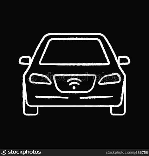 Smart car chalk icon. NFC auto. Intelligent vehicle. Self driving automobile. Autonomous car. Driverless vehicle. Isolated vector chalkboard illustrations. Smart car chalk icon