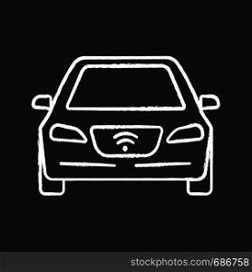 Smart car chalk icon. NFC auto. Intelligent vehicle. Self driving automobile. Autonomous car. Driverless vehicle. Isolated vector chalkboard illustrations. Smart car chalk icon