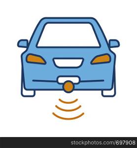 Smart car in front view color icon. NFC auto. Intelligent vehicle. Self driving automobile. Autonomous car. Driverless vehicle. Isolated vector illustration. Smart car in front view color icon