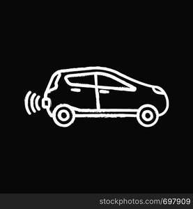 Smart car in side view chalk icon. NFC auto. Intelligent vehicle. Self driving automobile. Autonomous car. Driverless vehicle. Isolated vector chalkboard illustration. Smart car in side view chalk icon