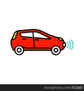 Smart car in side view color icon. NFC auto. Intelligent vehicle. Self driving automobile. Autonomous car. Driverless vehicle. Isolated vector illustration. Smart car in side view color icon