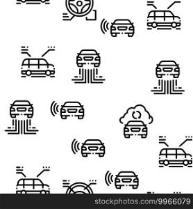 Smart Car Technology Seamless Pattern Vector Thin Line. Illustrations. Smart Car Technology Seamless Pattern Vector