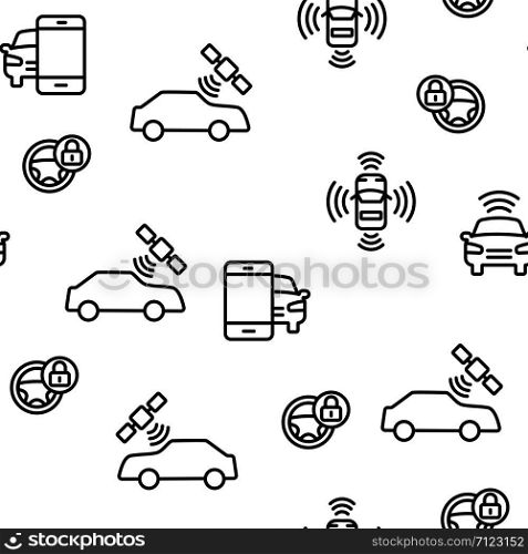Smart Car Vector Seamless Pattern Thin Line Illustration. Smart Car Vector Seamless Pattern