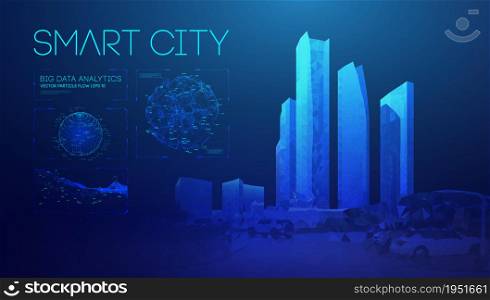 Smart city abstract illustration blue background. Global social network connection.. Smart city abstract illustration blue background in low poly style. Global social network connection. Data security 3d vector background.