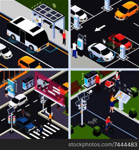 Smart city concept icons set with transport symbols isometric isolated vector illustration. Smart City Concept Icons Set