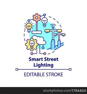 Smart city lighting concept icon. Lighting intelligent management abstract idea thin line illustration. Automatic streetlights. Vector isolated outline color drawing. Editable stroke. Smart city lighting concept icon