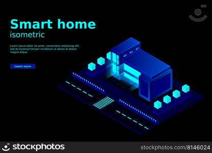 Smart city or intelligent building isometric vector concept. Modern smart city urban planning and development infrastructure buildings. Creative vector illustration on gradient background.