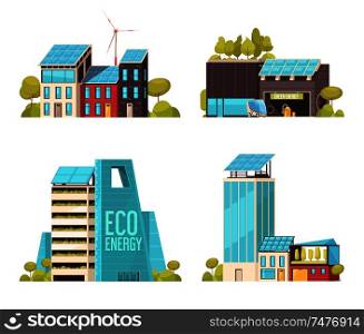 Smart city technology infrastructure services concept 4 flat compositions with eco energy using facilities isolated vector illustration