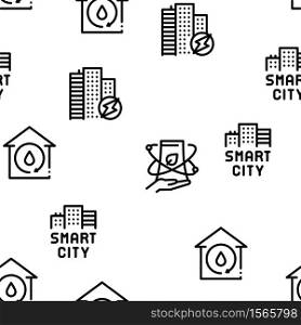 Smart City Technology Seamless Pattern Vector Thin Line. Illustrations. Smart City Technology Seamless Pattern Vector