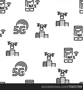 Smart City Technology Seamless Pattern Vector Thin Line. Illustrations. Smart City Technology Seamless Pattern Vector