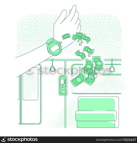 Smart clock thin line concept vector illustration. Person buying electronic metro ticket 2D cartoon character for web design. NFC technology, cashless payment service creative idea