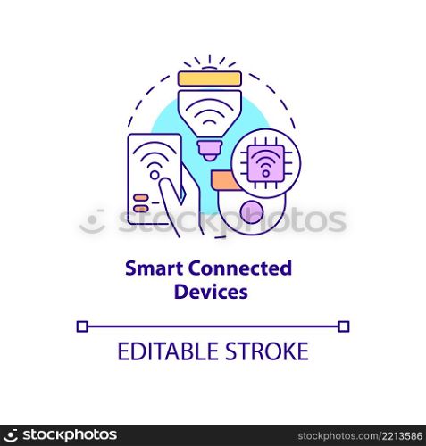 Smart connected devices concept icon. Innovative technology abstract idea thin line illustration. Remote control. Isolated outline drawing. Editable stroke. Arial, Myriad Pro-Bold fonts used. Smart connected devices concept icon