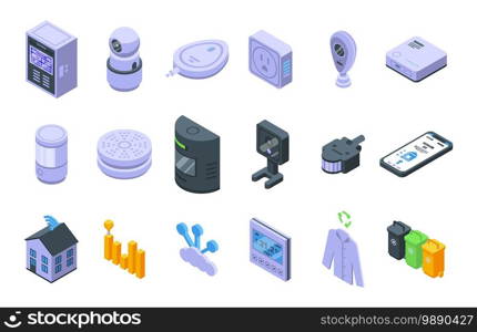 Smart consumption icons set. Isometric set of smart consumption vector icons for web design isolated on white background. Smart consumption icons set, isometric style