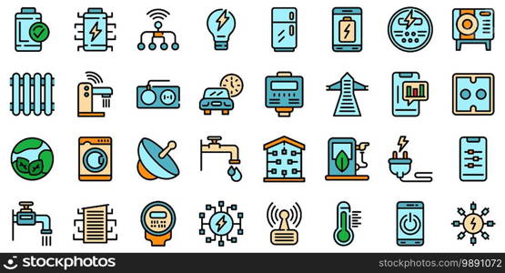 Smart consumption icons set. Outline set of smart consumption vector icons thin line color flat on white. Smart consumption icons set vector flat