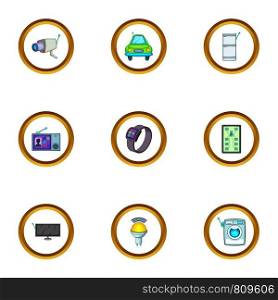Smart device icons set. Cartoon style set of 9 smart device vector icons for web design. Smart device icons set, cartoon style