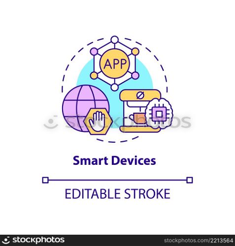 Smart devices concept icon. Innovative technology abstract idea thin line illustration. Personal electronics. Isolated outline drawing. Editable stroke. Arial, Myriad Pro-Bold fonts used. Smart devices concept icon