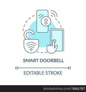 Smart doorbell blue concept icon. Digital video and ring tool abstract idea thin line illustration. Smart home. Internet of things.Vector isolated outline color drawing. Editable stroke. Smart doorbell blue concept icon