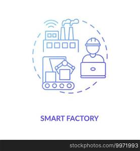 Smart factory concept icon. Industry 4.0 trend idea thin line illustration. Digitization in manufacturing. Collecting data through connected machines. Vector isolated outline RGB color drawing. Smart factory concept icon