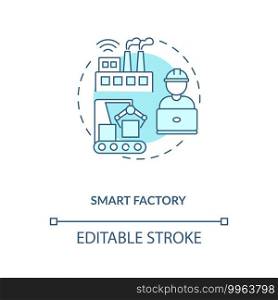 Smart factory concept icon. Industry 4.0 trend idea thin line illustration. Maximum production flexibility. Highly digitized shop floor. Vector isolated outline RGB color drawing. Editable stroke. Smart factory concept icon