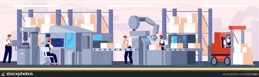 Smart factory. Industrial supervisor, manufacturing production process. Warehouse machine operator, automation assembly utter vector. Illustration production monitoring industrial, supervisor checking. Smart factory. Industrial supervisor, manufacturing production process. Warehouse machine operator, automation assembly utter vector concept