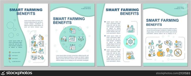 Smart farming advantages mint brochure template. Agriculture. Booklet print design with linear icons. Vector layouts for presentation, annual reports, ads. Arial, Myriad Pro-Regular fonts used. Smart farming advantages mint brochure template