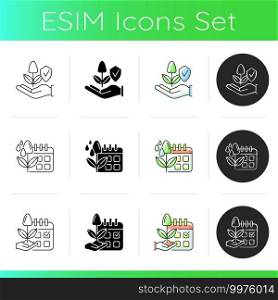 Smart farming icons set. Internet of food. Maximum productivity. Agricultural industry management. Silhouette symbols. Linear, black and RGB color styles. Isolated vector illustrations. Smart farming icons set