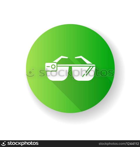 Smart glasses flat design long shadow glyph icon. Smartglasses. Wearable computer optical gadget. Augmented reality technology. Monitoring. Mobile device. Silhouette RGB color illustration