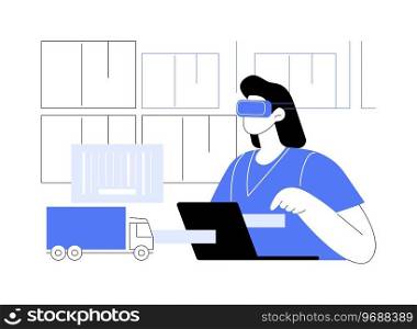 Smart glasses isolated cartoon vector illustrations. Warehouse manager looks at goods using smart glasses, inventory technologies, vision picking, controlling products vector cartoon.. Smart glasses isolated cartoon vector illustrations.