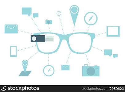 Smart glasses with icons Vector illustration on white background