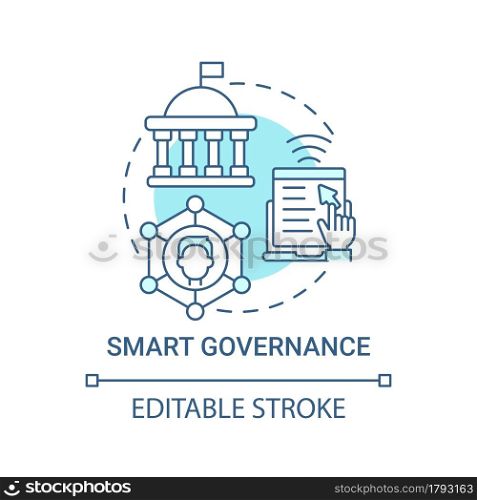 Smart governance blue concept icon. Social life improvement and development abstract idea thin line illustration. Departments management. Vector isolated outline color drawing. Editable stroke. Smart governance blue concept icon