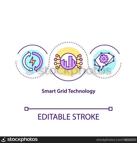Smart grid technology concept icon. Intelligent power and energy system abstract idea thin line illustration. Electricity network. Vector isolated outline color drawing. Editable stroke. Smart grid technology concept icon