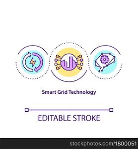 Smart grid technology concept icon. Intelligent power and energy system abstract idea thin line illustration. Electricity network. Vector isolated outline color drawing. Editable stroke. Smart grid technology concept icon